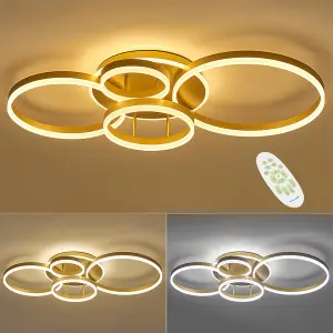 5 Circular Classic Golden Loops Energy Efficient LED Ceiling Light Fixture Dimmable 110cm