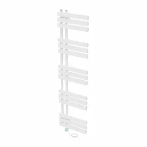 Rinse Bathrooms Designer Electric Thermostatic Heated Towel Rail D Shape Bathroom Ladder Style Radiator Warmer 1600x450mm White