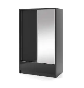 Aria I Mirrored Sliding Two Door Wardrobe 130cm in Black Gloss