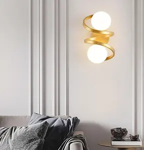 Metal Wall Lights 2-Light Glass Ball Modern Bedroom Bedside Wall Sconces Gold