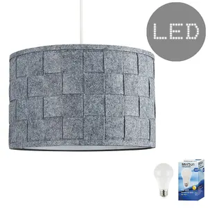 ValueLights Monza Grey Ceiling Pendant Shade and E27 GLS LED 6W Warm White 3000K Bulb