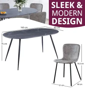 Hallowood Furniture Cullompton Large Oval Table (1.6m) with 6 Light Grey Leather Effect Chairs