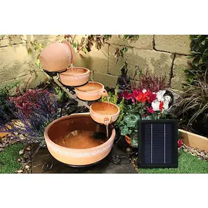 Compact Teracotta Traditional Solar Water Feature - Solar Powered  - Ceramic - L32 x W32 x H53 cm