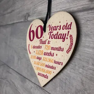 Red Ocean Novelty 60th Birthday Gift Wooden Hanging Heart Chic Sign Plaque Friendship Gift For Mum Dad Gift For Grandparents