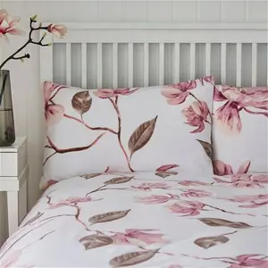 Dunelm Lois Large Floral Duvet Cover And Pillowcase Set, Floral, Size: King, Pink, Polycotton