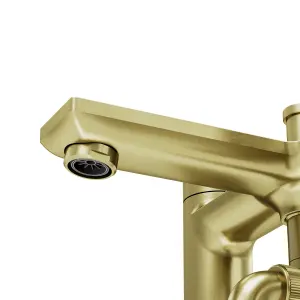 GoodHome Akita Satin Brass effect Deck-mounted Bath mixer tap with shower kit