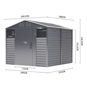 8 x 8.5 ft Apex Metal Garden Storage Shed Outdoor Tool Storage House Double Door with 2 Windows,Charcoal Black