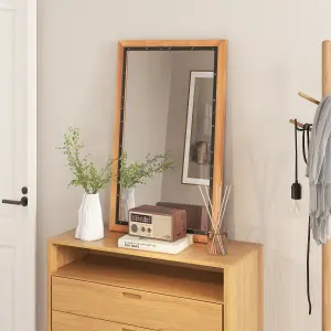 Costway Decorative Wall Mount Mirror Wood Framed Makeup Vanity Mirror W/ Hanging Hooks