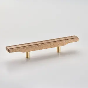 Solid Oak & Brass Handle - Harvington 200mm Unfinished