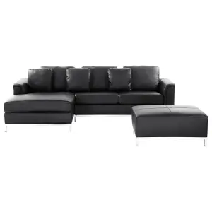 Right-Hand Corner Sofa with Ottoman OSLO Black Leather Right Hand