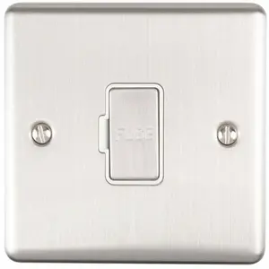 13A DP Unswitched Fuse Spur SATIN STEEL & White Mains Isolation Wall Plate