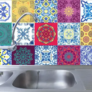 Walplus Red Mandala and Green Azulejo Combo Mix Tile Stickers