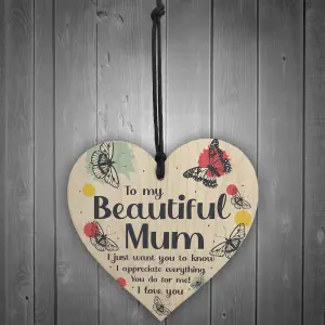 I Love You Beautiful Mum Gifts Hanging Sign For Birthday Mothers Day Plaque Heart