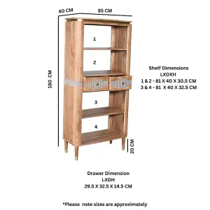 Wilton 2 Drawers Open Bookcase - Acacia Wood - L40 x W85 x H180 cm