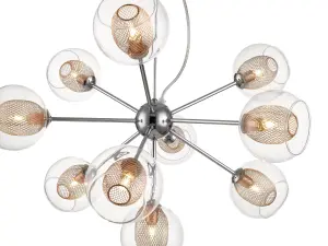 Luminosa Spring 10 Light Multi Arm Ceiling Pendant Mesh Chrome, Copper, G9