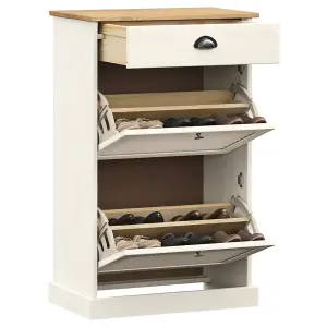 Berkfield Shoe Cabinet VIGO 60x35x96 cm White Solid Wood Pine