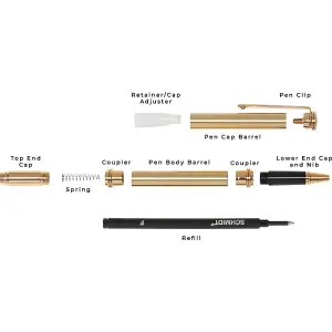 Rollerball Pen Kit - 24kt Gold (Black Clip)