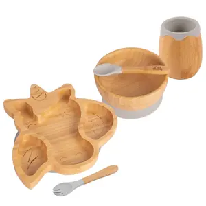 5pc Bamboo Unicorn Baby Weaning Set - Grey