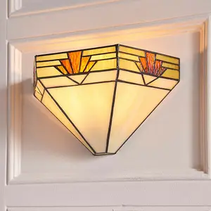 Tiffany Glass Wall Light Rich Cream & Gold Pendant Shade Interior Sconce i00256