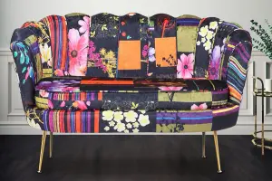 2 Seater Loveseat Small Sofa in Black Patchwork Fabric