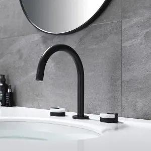 Shelf Mounted Black Curved Tap With Double Marble Handles