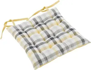 Dunelm Square Ochre Seat Pad, Country, Grey/Yellow, Ochre, Polycotton