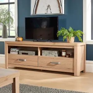 Home Source Huntingdon 2 Drawer TV Entertainment Stand Unit Oak Effect