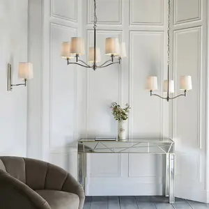 2 PACK Bright Nickel Indoor Wall Light Fitting & Vintage White Fabric Shade