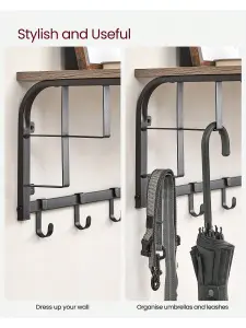 VASAGLE Coat Rack Wall-Mounted, Clothes Rail With 5 Removable Coat Hooks, Floating Shelf With Hanging Rail, For Hallway, Bedroom