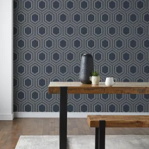 Next Honeycomb Geo Navy Smooth Wallpaper