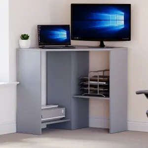 Vida Designs Hetton Grey 2 Shelf Corner Computer Desk With Shelves