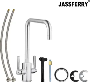 JASSFERRY Kitchen Mixer Tap Cuboid Monobloc Two Lever U-style Swivel Spout