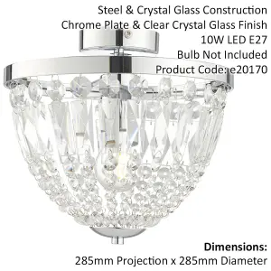 Decorative Flush Bathroom Ceiling Light Fitting - Clear Glass Faceted Crystals