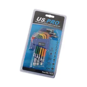 US PRO Tools 9PC Multicoloured Short Star Key Set T10 - T50 1635