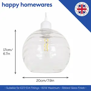 Modern Designer Clear Circular Ribbed Glass Non Electric Pendant Lamp Shade