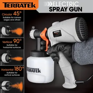 Terratek Electric Paint Sprayer 350W, HVLP Hand Held Fence Spray Gun 800ml Container