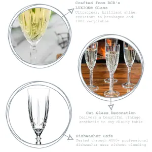 RCR Crystal - Orchestra Cut Glass Champagne Flutes Glasses Set - 200ml - Pack of 6