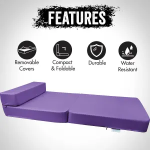 Fold Out Single Z Bed Futon Sofa Chair Mattress - Purple