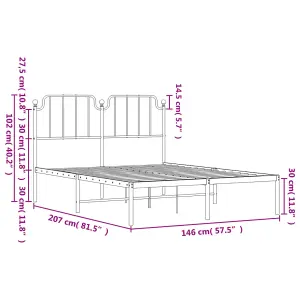 Berkfield Metal Bed Frame without Mattress with Headboard Black 140x200cm