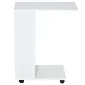 HOMCOM Mobile Sofa Side Table for Laptop Coffee w/ Storage and Casters, White