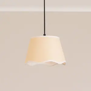 ValueLights Dutton Natural Fabric White Trim Scallop Edge Ceiling Floor Table Small Lamp Shade