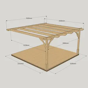 Premium Wall Mounted Pergola and Decking Kit - Wood - L360 x W360 cm - Rustic Brown