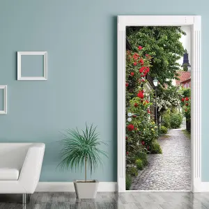 Rose Alleyway Self-Adhesive Door Mural Stickers European Standard 88Cmx200Cm