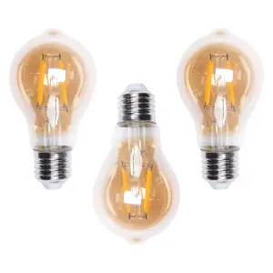 Litecraft E27 4W Pack of 3 Warm White Vintage Filament GLS LED Light Bulbs