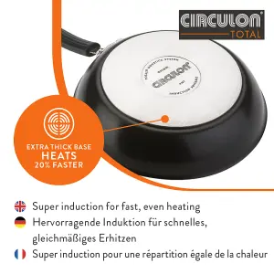 Circulon Total Black Round Hard Anodised Aluminium Induction Suitable Casserole Dish with Glass Lid 24cm, 2.8L