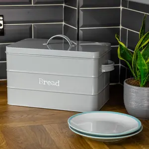 Harbour Housewares - Vintage Metal Kitchen Bread Bin - Grey