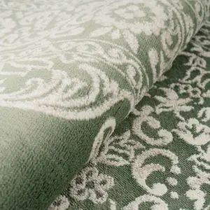 Green Cream Bordered Traditional Distressed Runner Rug 60x240cm