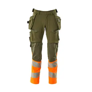 Mascot Accelerate Safe Trousers with Holster Pockets - Moss Green/Orange   (31.5) (Leg Length - Short)