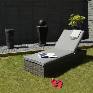 Charles Bentley Garden Waterproof Reclining Rattan Sun Lounger Grey