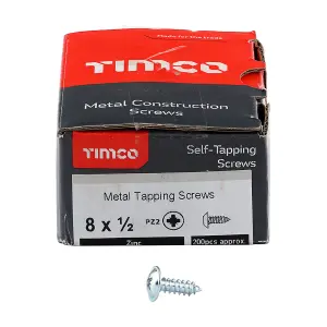 Timco - Metal Tapping Screws - PZ - Flange - Self-Tapping - Zinc (Size 8 x 1/2 - 200 Pieces)